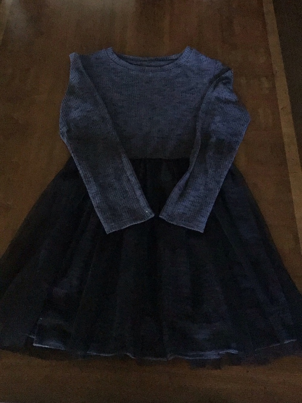 Girls Navy Long-Sleeve Knit Top with Tulle Skirt Dress